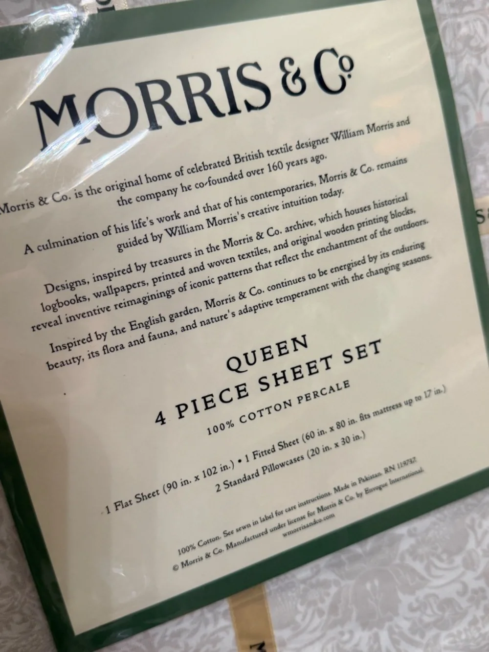 Morris & Co 4pc Cotton Percale Floral Botanical Queen Fitted Pillow Sheet Set